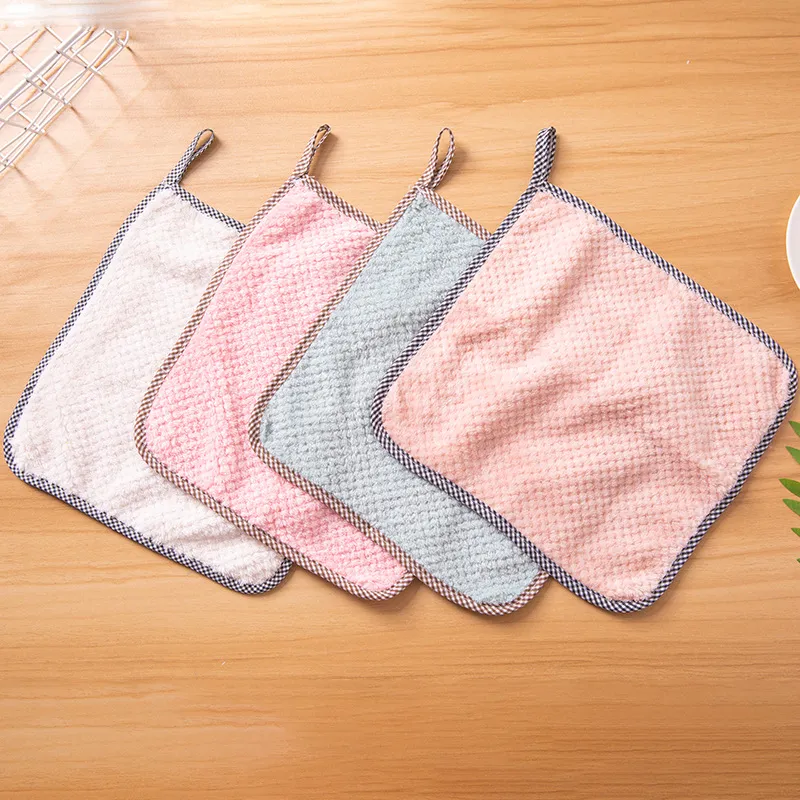 Kitchen Coral Fleece Superfine Fiber Cleaning Cloth for Pots and Bowls Solid Color 25x25 1 Pack