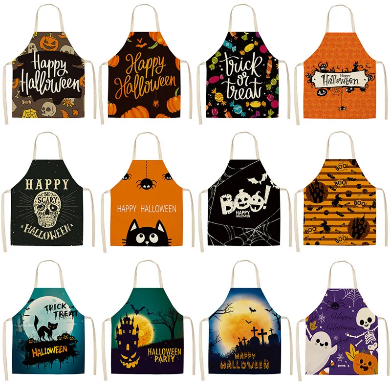 Funny Halloween Print Cotton-flax Apron for Party Antifouling