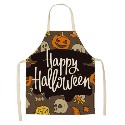 Funny Halloween Print Cotton-flax Apron for Party Antifouling