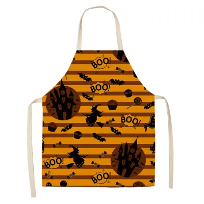 Funny Halloween Print Cotton-flax Apron for Party Antifouling