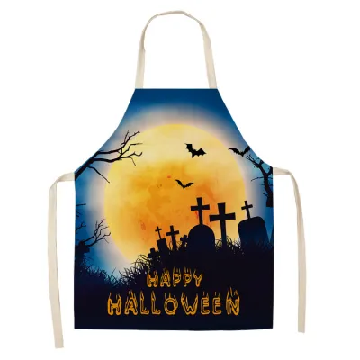 Funny Halloween Print Cotton-flax Apron for Party Antifouling
