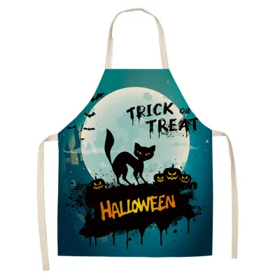 Funny Halloween Print Cotton-flax Apron for Party Antifouling
