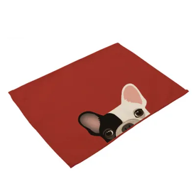 Cute Dog Cat Print Cotton Flax Placemat Table Decoration for Home Kitchen