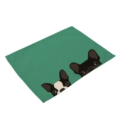 Cute Dog Cat Print Cotton Flax Placemat Table Decoration for Home Kitchen