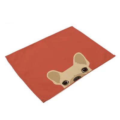 Cute Dog Cat Print Cotton Flax Placemat Table Decoration for Home Kitchen