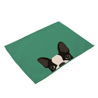 Cute Dog Cat Print Cotton Flax Placemat Table Decoration for Home Kitchen
