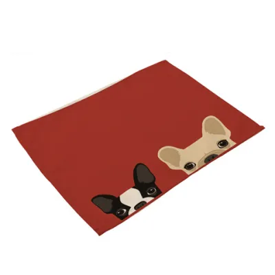 Cute Dog Cat Print Cotton Flax Placemat Table Decoration for Home Kitchen