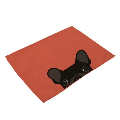 Cute Dog Cat Print Cotton Flax Placemat Table Decoration for Home Kitchen