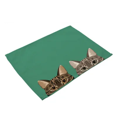 Cute Dog Cat Print Cotton Flax Placemat Table Decoration for Home Kitchen