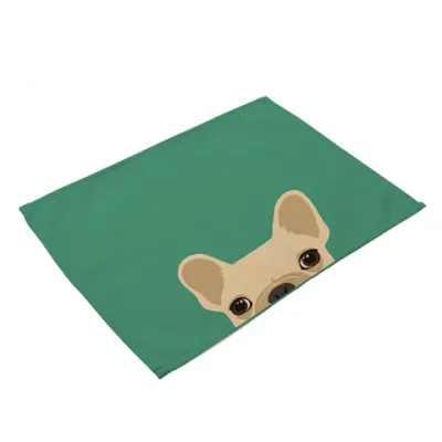 Cute Dog Cat Print Cotton Flax Placemat Table Decoration for Home Kitchen