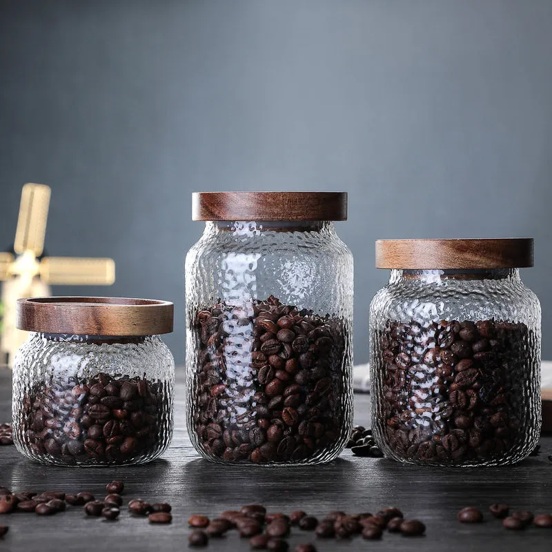 Hammered Pattern Transparent Glass Coffee Food Storage Jar New Chinese