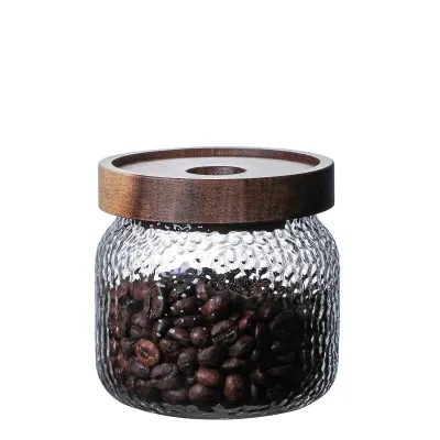 Hammered Pattern Transparent Glass Coffee Food Storage Jar New Chinese