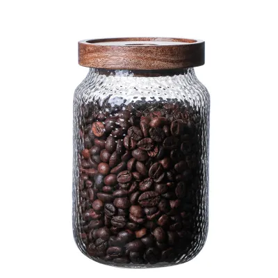 Hammered Pattern Transparent Glass Coffee Food Storage Jar New Chinese