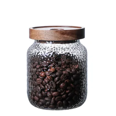 Hammered Pattern Transparent Glass Coffee Food Storage Jar New Chinese