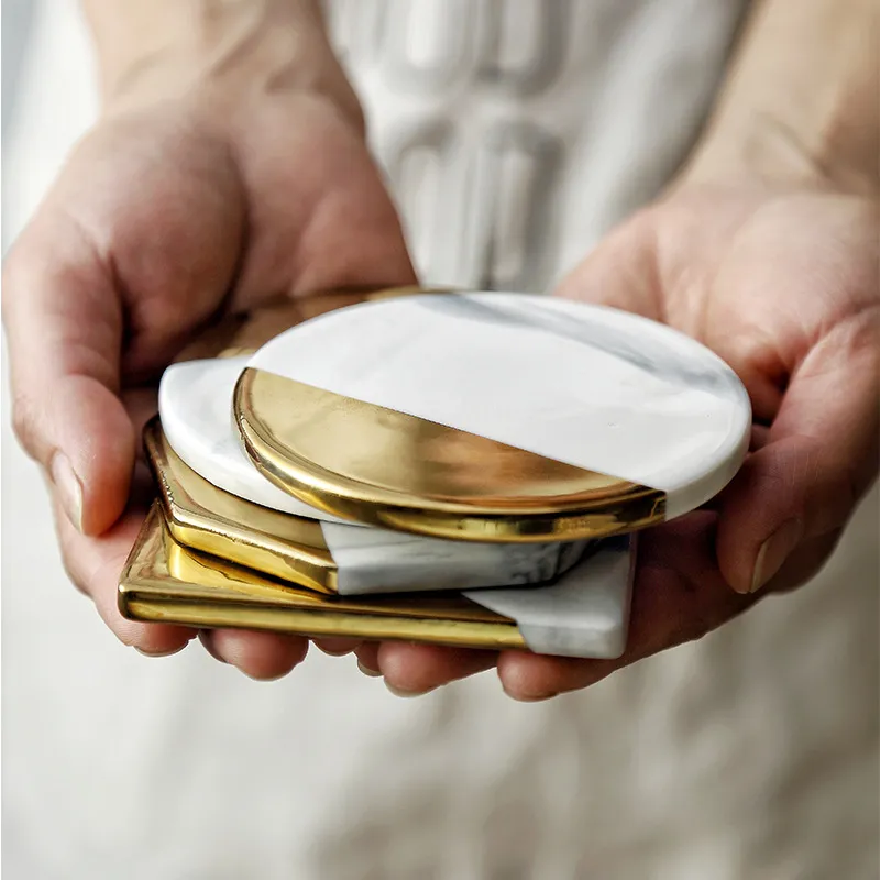 Marbled Ceramic Gold-plated Heat Insulation Coaster