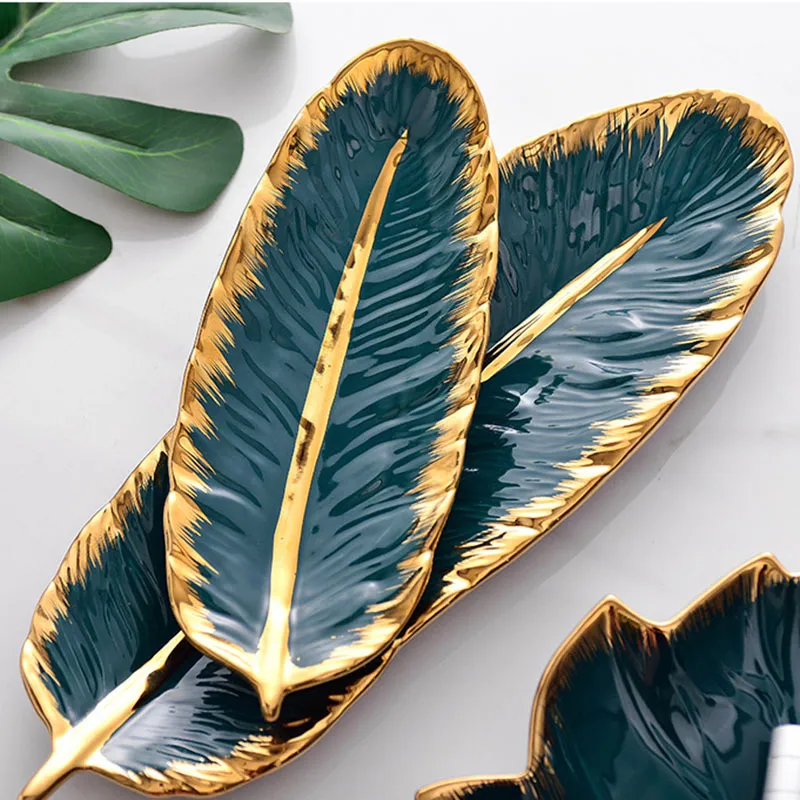 Nordic Style Feather Shaped Ceramic Storage Plate 10 Inch