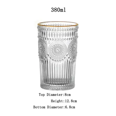 Retro Sun Flower Embossed Heat-resistant Glass Cup for Household