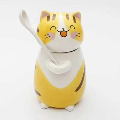 Creative Cat Design Ceramics Coffee Mug With Lid And Spoon Set For Home Kitchen