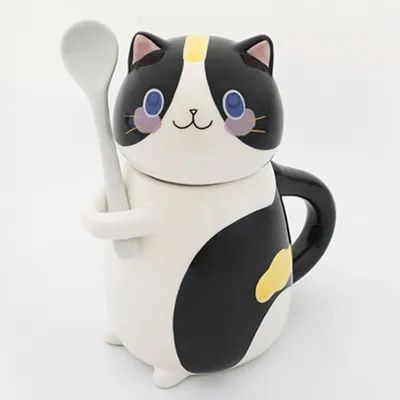 Creative Cat Design Ceramics Coffee Mug With Lid And Spoon Set For Home Kitchen