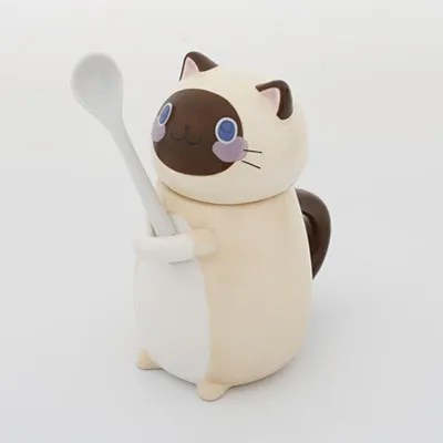 Creative Cat Design Ceramics Coffee Mug With Lid And Spoon Set For Home Kitchen