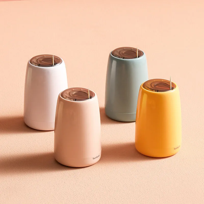 Household Pop Up Automatically Toothpick Box - Simple Plastic Toothpick Dispenser for Home Kitchen, White/Pink/Yellow/Blue