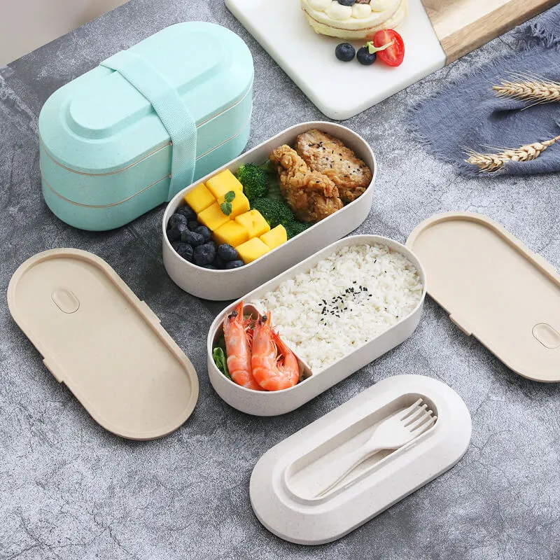 Portable Solid Color Microwavable Wheat Straw Square Lunch Box Modern Minimalist