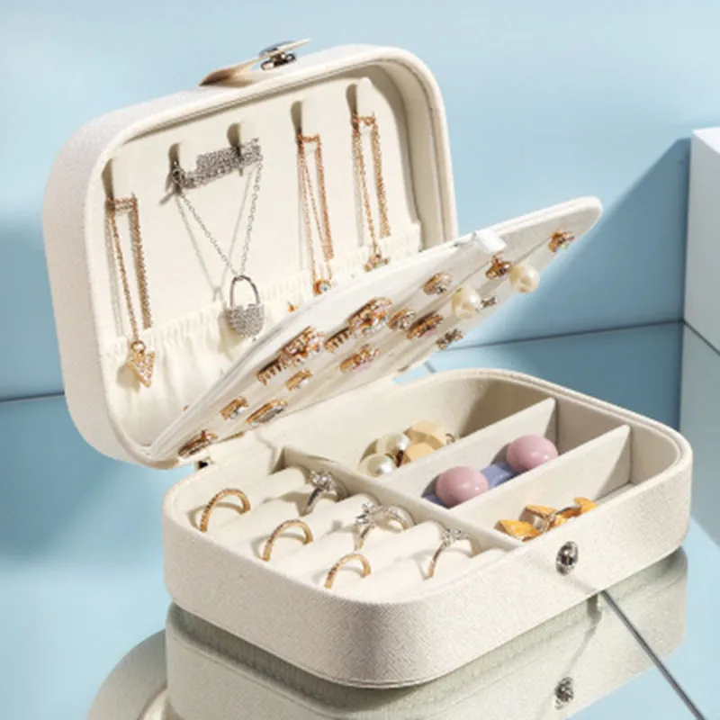 Korean Double-Layer PU Jewelry Storage Box, Desktop Organizer for Home 16x11x5cm