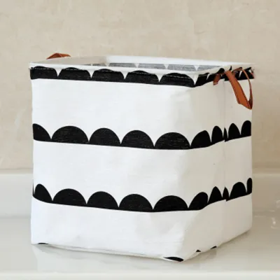 Portable Handle Cotton Linen Foldable Sundries Storage Basket with Handle