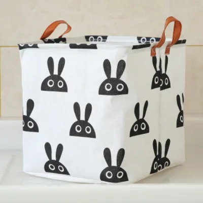 Portable Handle Cotton Linen Foldable Sundries Storage Basket with Handle