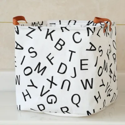 Portable Handle Cotton Linen Foldable Sundries Storage Basket with Handle