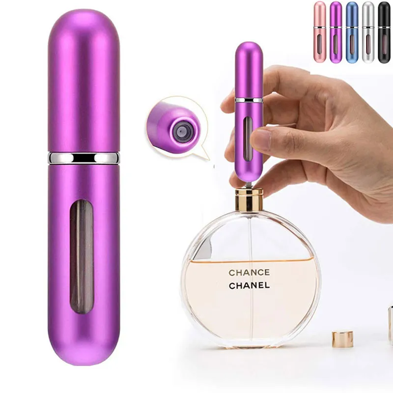 Portable Refillable Anodized Metal Spray Perfume Storage Bottle Travel Kit