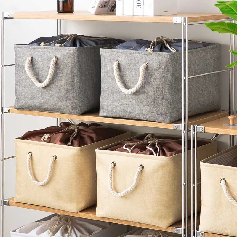 Nordic Country Style Foldable Flax Storage Basket with Lid