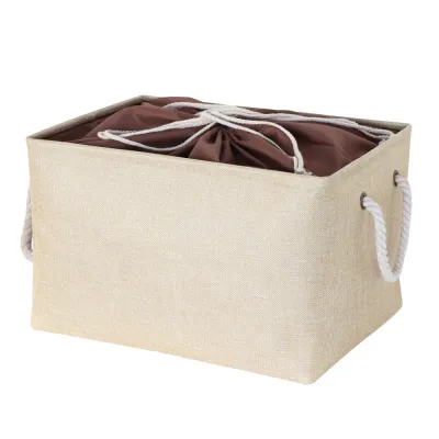 Nordic Country Style Foldable Flax Storage Basket with Lid