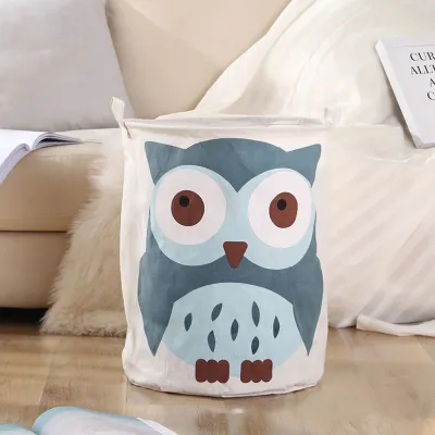 Cartoon Foldable Laundry Storage Bucket Cotton Linen PE Coating Indoor Outdoor