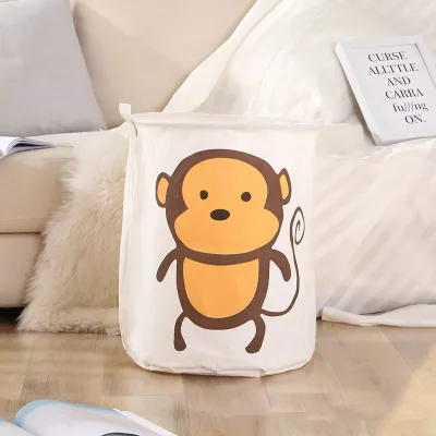 Cartoon Foldable Laundry Storage Bucket Cotton Linen PE Coating Indoor Outdoor