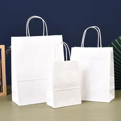Fashion White Thickened Kraft Paper Gift Shopping Bag