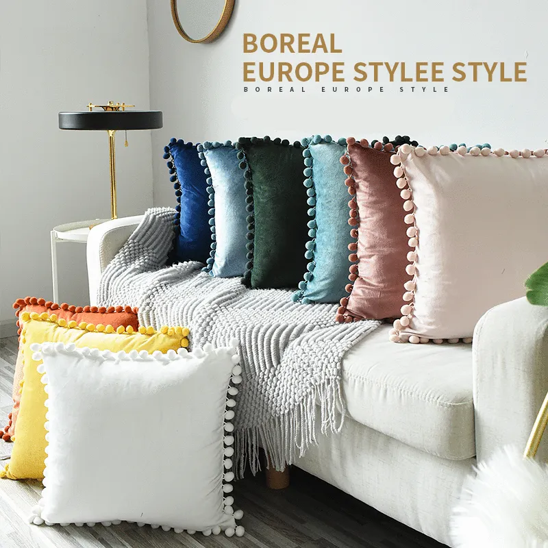 Nordic Style Multi-specification Fur Ball Decor Pillowcase Without Core