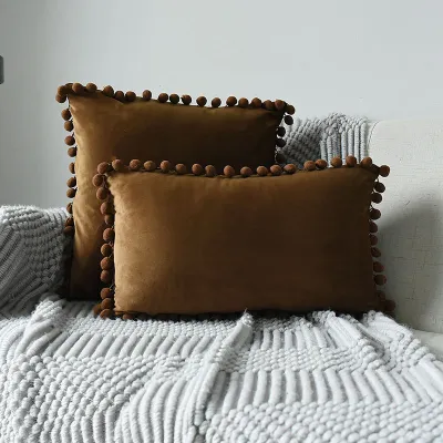 Nordic Style Multi-specification Fur Ball Decor Pillowcase Without Core