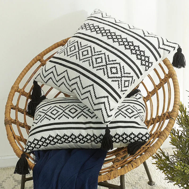 Nordic Geometric Print Fringe Decorative Cushion Cover Home Textile