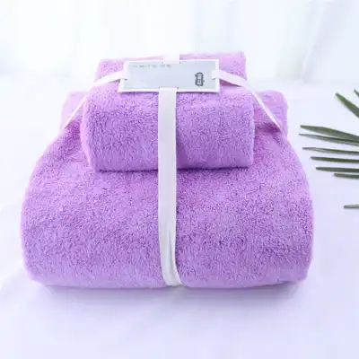 Solid Color Coral Fleece Bath Towel And Towel Tow Pieces Set