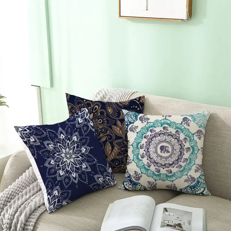 44*44cm Modern Minimalist Indian Pattern Retro Flower Printing Cushion Cover for Living Room Bedroom
