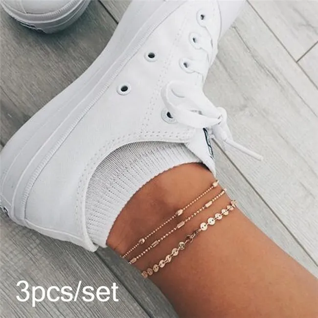 3 Pcs/Set Fashion Copper Beads Layered Anklet