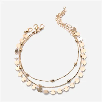 3 Pcs/Set Fashion Copper Beads Layered Anklet