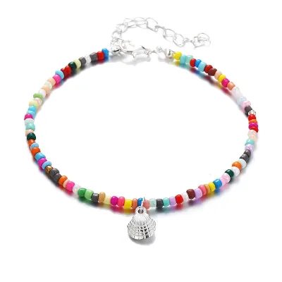 Bohemian Style Color Beads Alloy Scallops Pendant Anklet