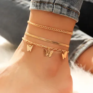 Adjustable Butterfly Alloy Chain Anklets for Women