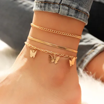 Adjustable Butterfly Alloy Chain Anklets for Women