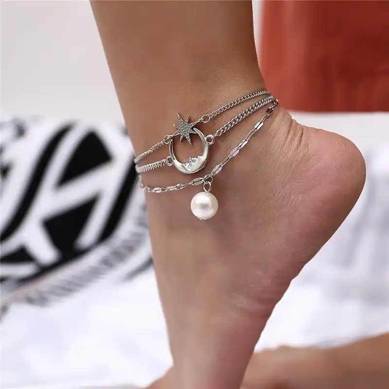 Women Minimalist Moon And Star Design Chain Anklet