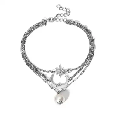 Women Minimalist Moon And Star Design Chain Anklet