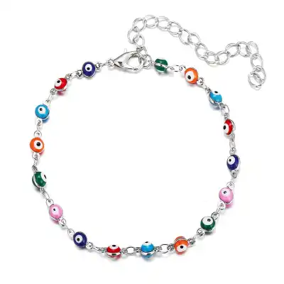 Creative Evil Eye Anklet with Colorful Beads Unisex Geometric Style