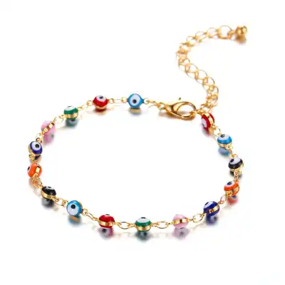 Creative Evil Eye Anklet with Colorful Beads Unisex Geometric Style